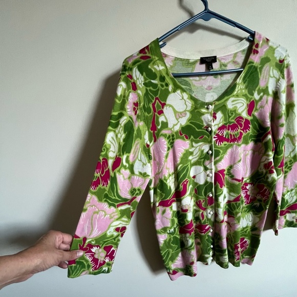 Talbots Super Soft Floral Print Summer Button Up Lightweight Cardigan petite sm - Picture 6 of 12
